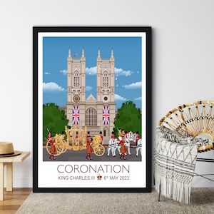 Coronation Poster of London , Coronation Print, Westminster Abbey, London UK, King Charles III, Commemorative Coronation Print