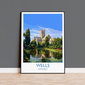 Póster de viaje de Wells, impresión de viaje de la Catedral de Wells (Inglaterra), regalo para amantes del arte de Somerset, regalo de arte de viaje