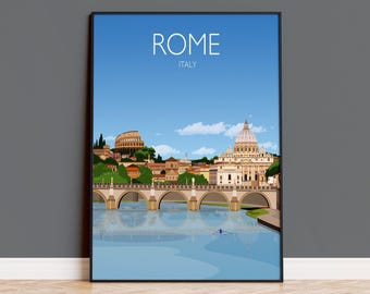 Rome Travel Print Wall Art, Travel Poster of Rome, Rome Art Lovers Gift, Italy Travel Art, Rome Cityscape