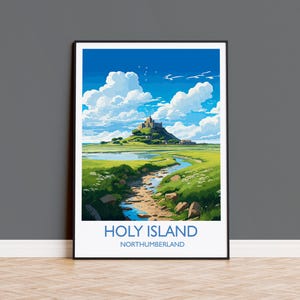 Holy Island Travel Print Wall Art, Travel Poster of Holy Island, Northumberland Art Gift, England, Holy Island Art Lovers Gift,