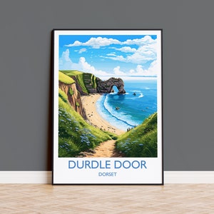 Impresión de viaje de Durdle Door, póster de viaje de Durdle Door, Inglaterra, arte de la costa de Dorset, regalo de Dorset, impresión de arte de pared