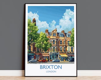 Brixton Travel Print, Travel Poster of Brixton, London Poster, Brixton Art Gift, London Art Lovers UK Travel Gift