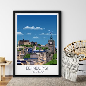 Edinburgh Cityscape Print, Travel Poster of Edinburgh, Scotland, Edinburgh Gift,  Edinburgh Castle Art, Scotland Art Gift