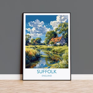 Suffolk Print Wandkunst, Reiseplakat von Suffolk, England, Suffolk Kunstliebhaber Geschenk, England Wandkunst Druck