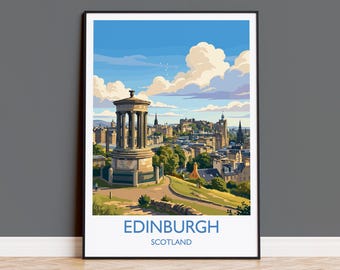Calton Hill Edinburgh Print, Edinburgh Skyline Wall Art with Border, Scotland Travel Print, National Monument Poster, Edinburgh Gift
