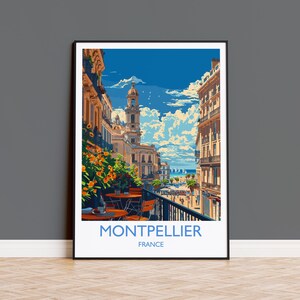 Affiche de voyage de Montpellier, impression d'art mural, voyage de Montpellier, cadeau pour les amateurs d'art de Montpellier, cadeau d'art de la côte française du sud de la France