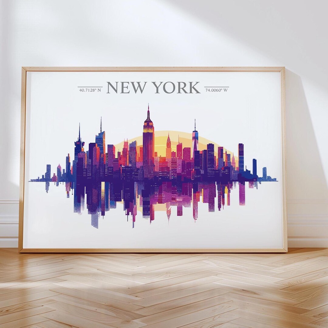 New York Skyline Travel Poster Wall Art Landscape, Travel Print of New ...