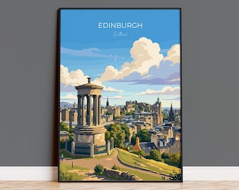 Calton Hill Edinburgh Poster, Edinburgh Skyline Wall Art, Scotland Travel Poster, National Monument Print, Edinburgh Gift