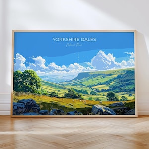 Yorkshire Dales Landscape Travel Poster Wall Art, Travel Print of Yorkshire Dales, Yorkshire Dales Art Lovers Gift, English Countryside