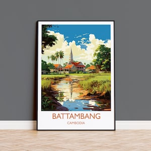 Pôster turístico de Battambang, Camboja, presente de Battambang, presente do Camboja, pôster de arte para parede