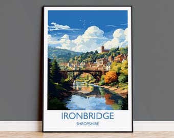 アイアンブリッジ旅行プリント、イギリス、シュロップシャーのアイアンブリッジの旅行ポスター、アイアンブリッジアート愛好家へのギフト、ウォールアートプリント