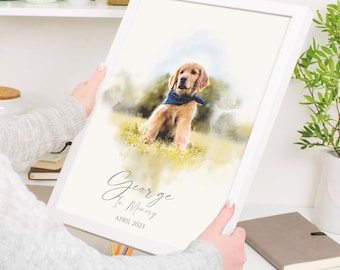 Personalised Watercolour Pet Portrait, Custom Dog Portrait, personalised pet print, A4 print, watercolour effect dog print| Pet Lover Gift