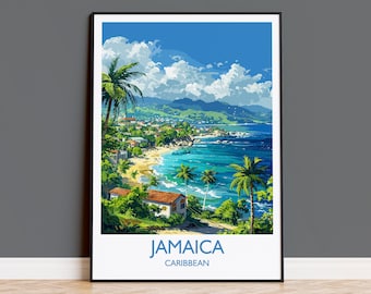 Jamaica reisafdruk, reisposter van Jamaica, Caribisch gebied, Jamaica cadeau voor kunstliefhebbers, cadeau Caribisch gebied, kunst aan de muur