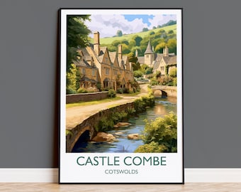 Castle Combe Travel Poster, Travel Print of Castle Combe, England, Cotswolds Art, Cotswolds Gift, Wall Art Print