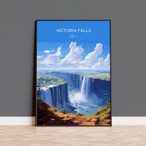 Poster delle Cascate Vittoria, Stampa turistica delle Cascate Vittoria, Regalo d'arte dello Zimbabwe, Regalo delle Cascate Vittoria, Arte africana, Regalo di viaggio