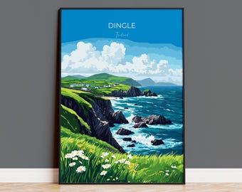 Dingle Print, Travel Poster of Dingle, County Kerry Art, Ireland Coast, Travel Wall Art Gift