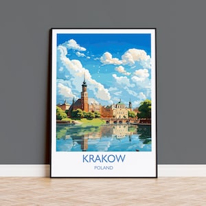 Krakow Travel Poster, Travel Print of Krakow, Poland Poster, Krakow Art Gift, Poland Art Lovers Travel Gift