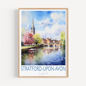 Stratford upon Avon poster, reisafdruk van Stratford upon Avon, Engeland, Stratford upon Avon cadeau, reizen aquarel cadeau