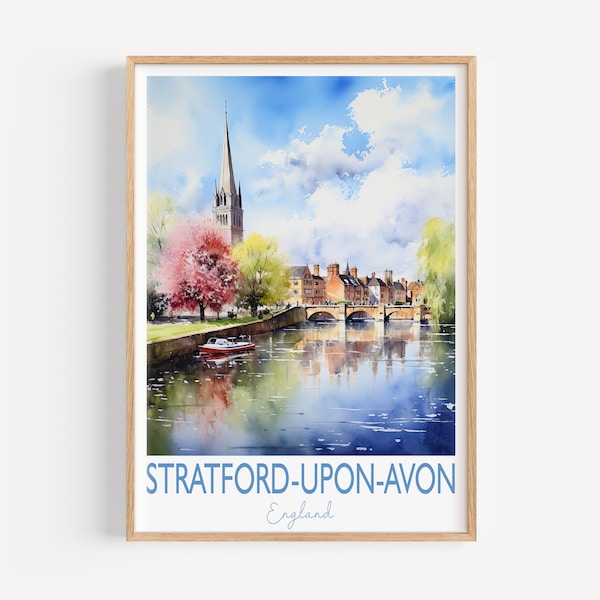 Stratford upon Avon Poster, Travel Print of Stratford upon Avon, England, Stratford upon Avon Gift, Travel Watercolour Gift