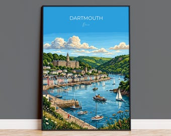 Dartmouth Poster, Devon Wall Art, River Dart Print, Britannia Royal Naval College Poster, South Devon Coastal Travel Print, Dartmouth Gift