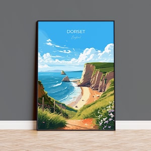 Dorset Reise Poster, Reisedruck von Dorset, England, Dorset Küste Kunst, Dorset Geschenk, Wand Kunst Druck