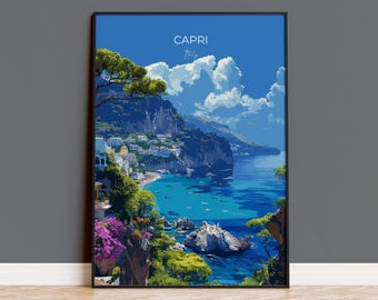 Capri Travel Poster, Travel Print of Capri, Italy, Capri Art Lovers Gift, Amalfi Coast Gift, Wall Art Print