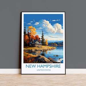 New Hampshire Poster, Travel Print of New Hampshire, Autumn Fall Art Gift, New Hampshire State, USA, Travel Gift