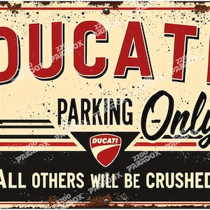 Retro Ducati Parking Only Tin Signs | Vintage Motorcycle Garage Decor | Digital Download
