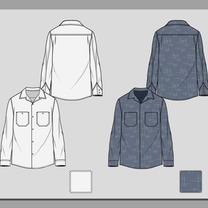 Esbozo de camisa vintage de ropa de trabajo. Camisa de mezclilla con estampado retro sin costuras. Ilustración plana de moda.
