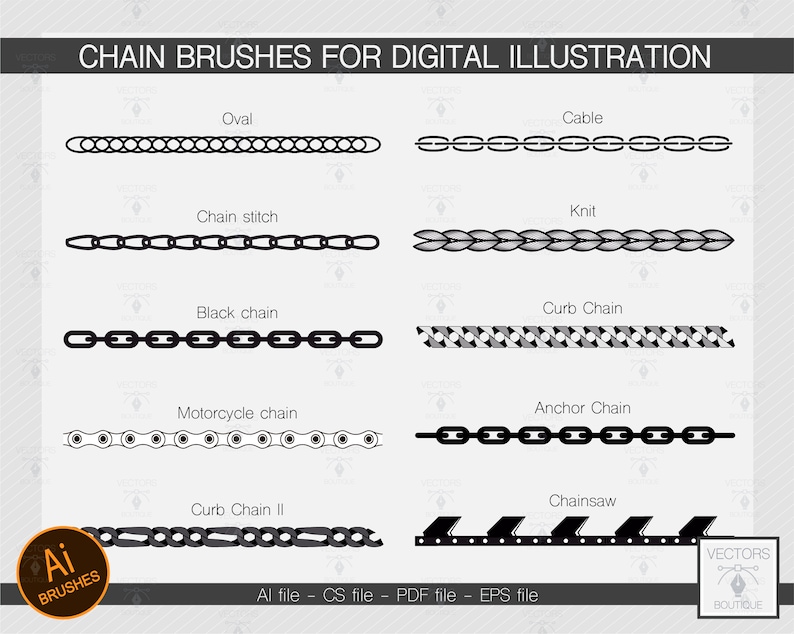 10 Illustrator Chain Brushes for Digital Illustration.vector.oval