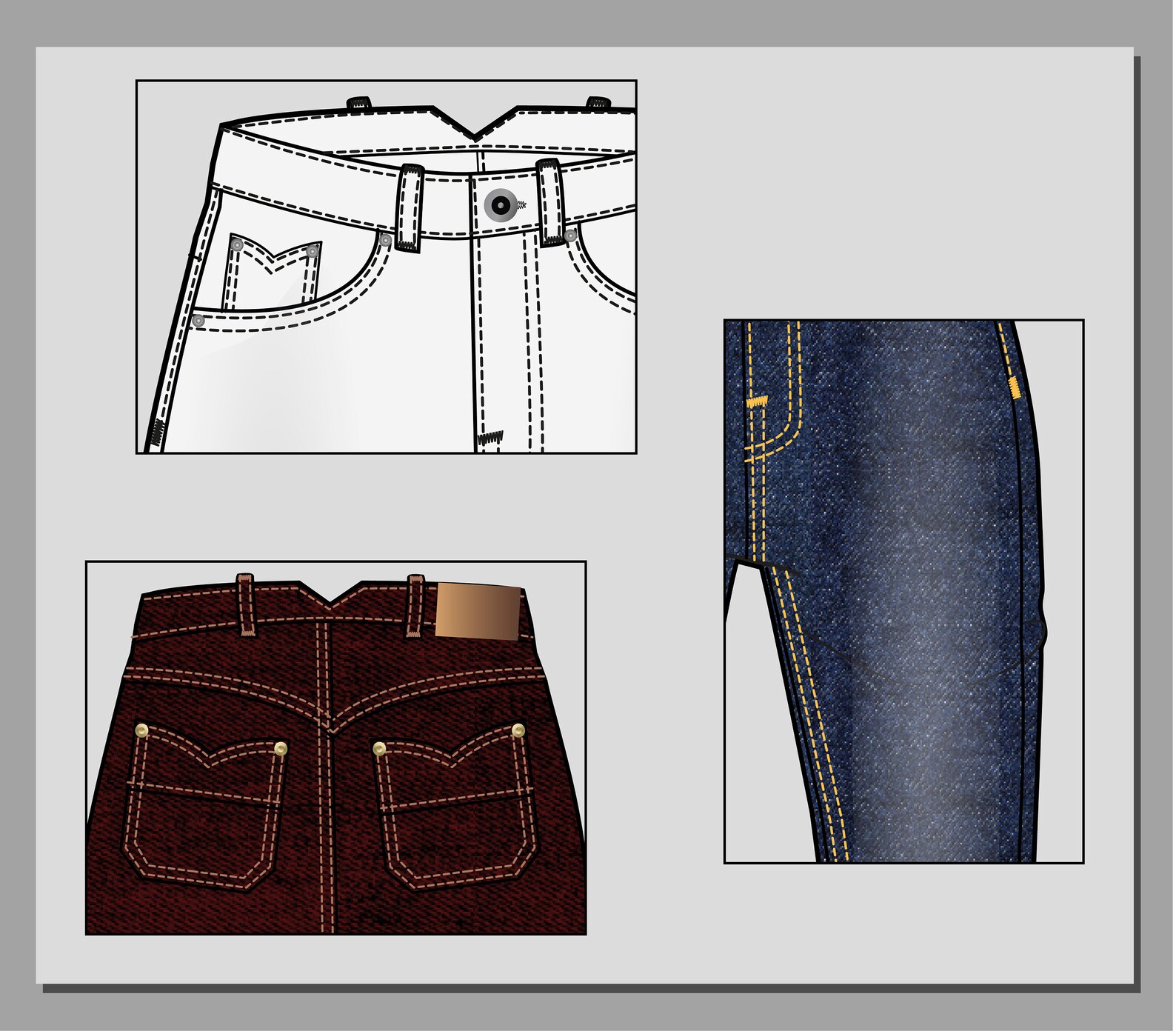 Jeans Vector Fashion Flat Sketch. High Waist Jeans. Dark Blue. Denim ...