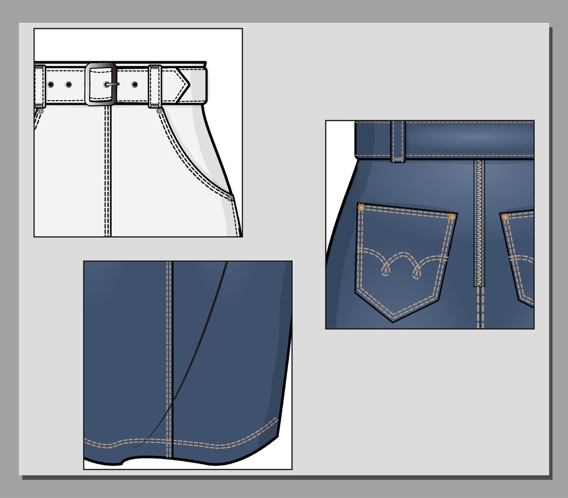 Denim Skirt Draw. Jeans Skirt Sketch. Dark Blue Wash Texan. Etsy