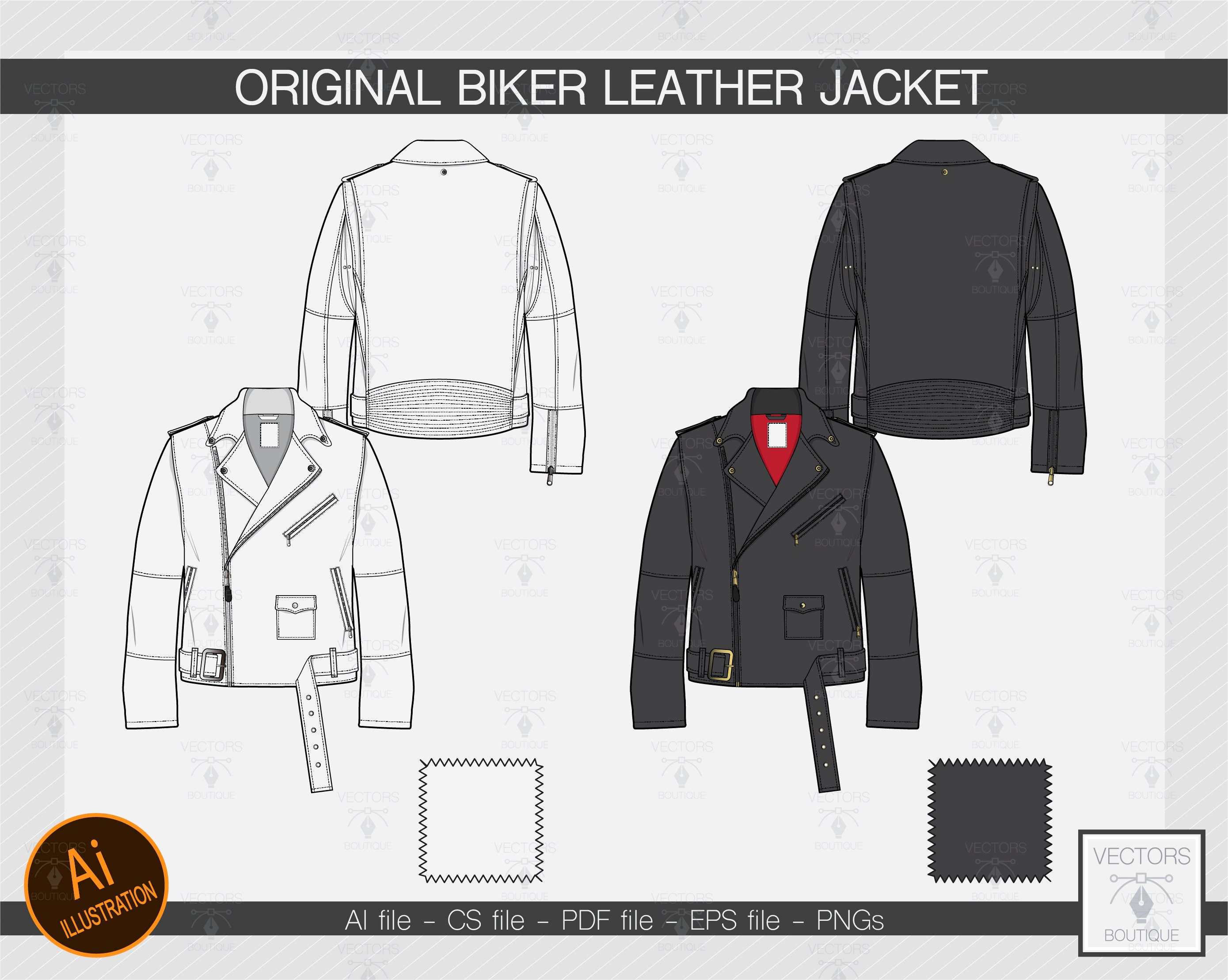 Set of Technical and Industrial Flat Fashion Template  Coat  Leather  Jacket  Biker Stock Illustration  Illustration of drawing garment  67710212