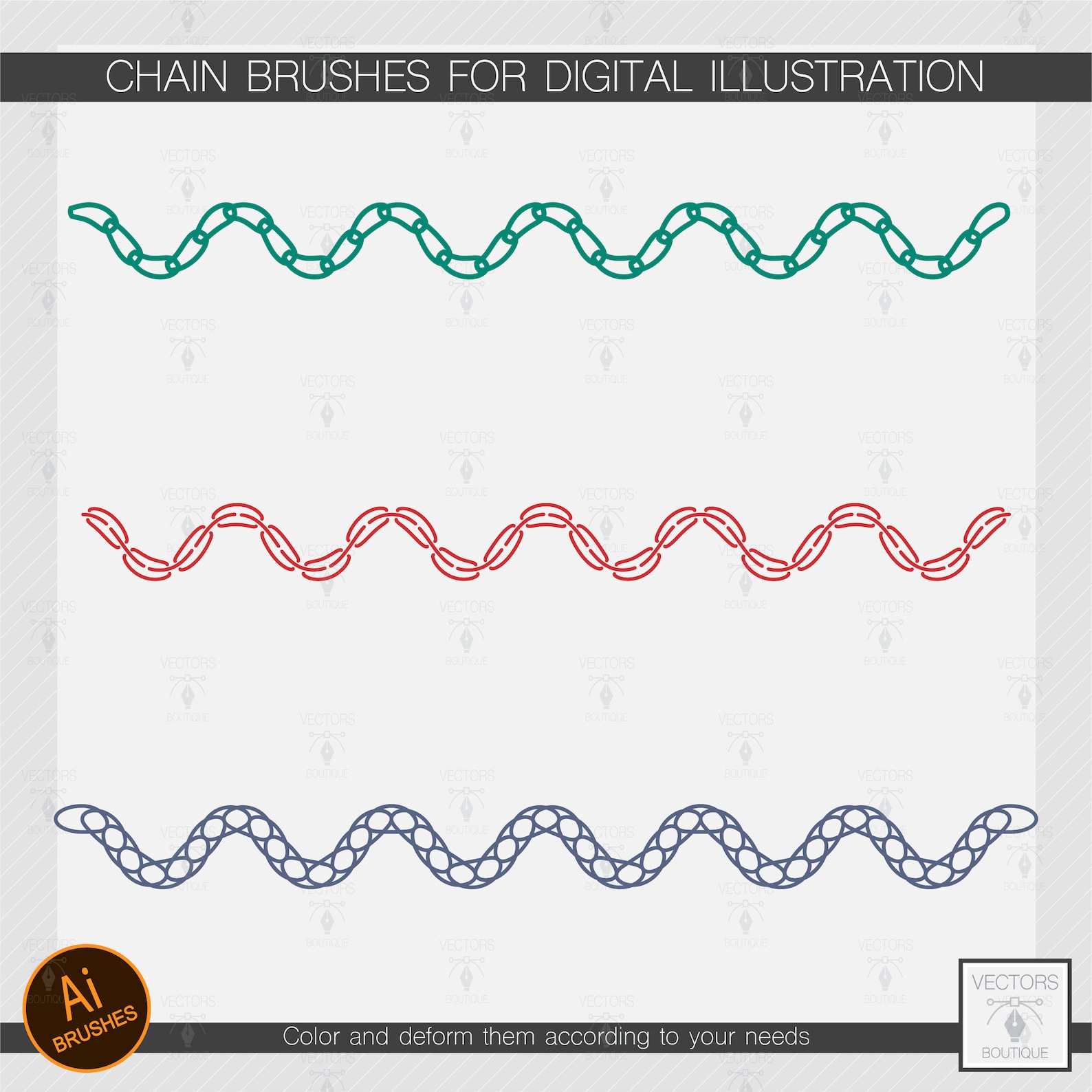 10 Illustrator Chain Brushes for Digital Illustration.vector.oval