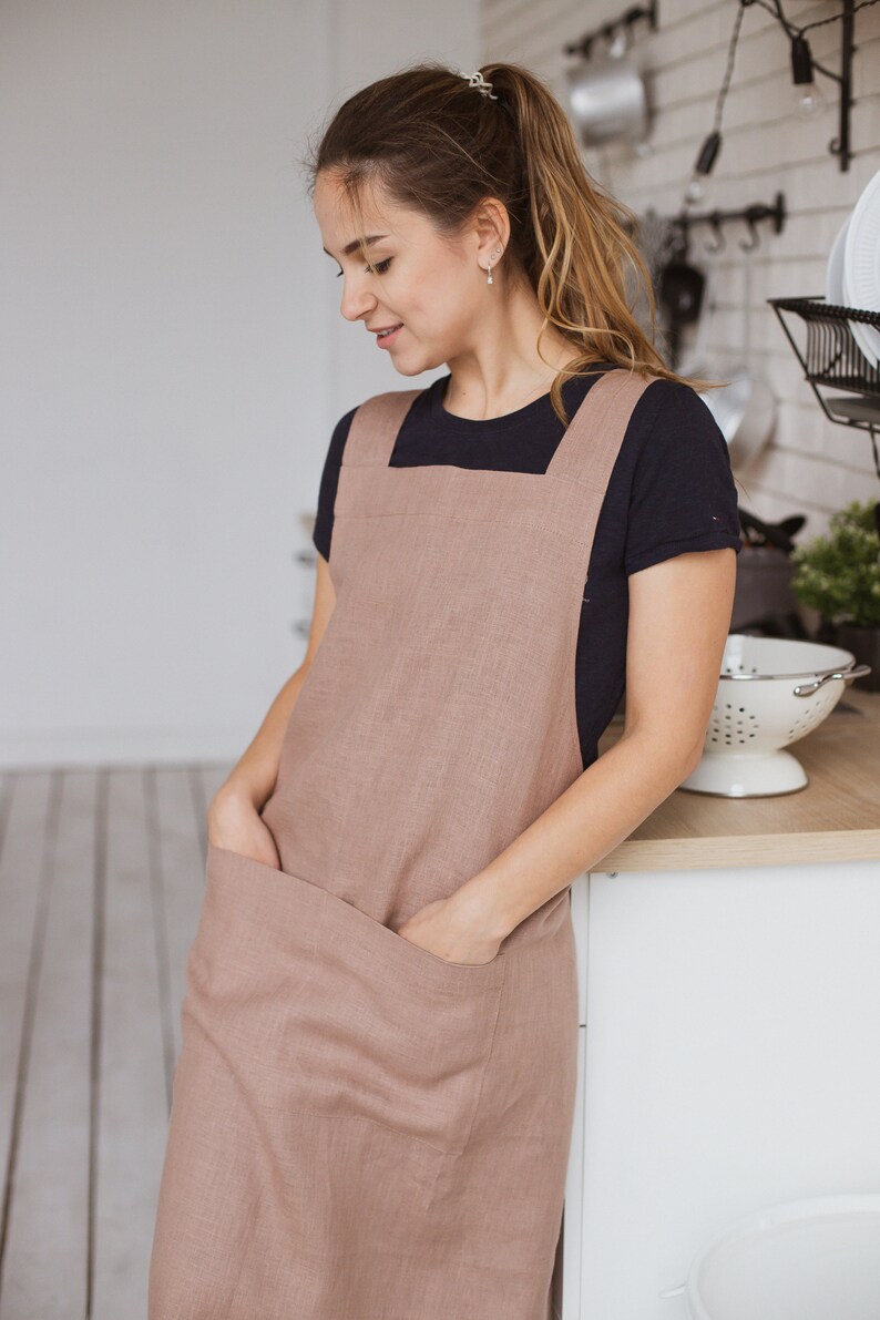 Japanese cross back apron Linen apron No ties linen aprons Etsy