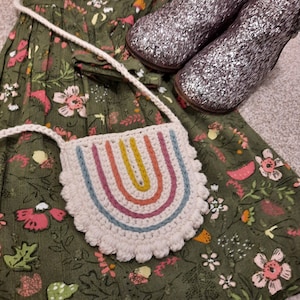 Regenbogen Bommel-Tasche MUSTER Gehäkelte Regenbogen-Tasche Häkelanleitung Regenbogen-Häkelanleitung Regenbogen-Tasche Häkelmuster