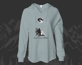 Femme Sauvage Howling Wolf Lightweight Long Hooded Women’s Sweatshirt