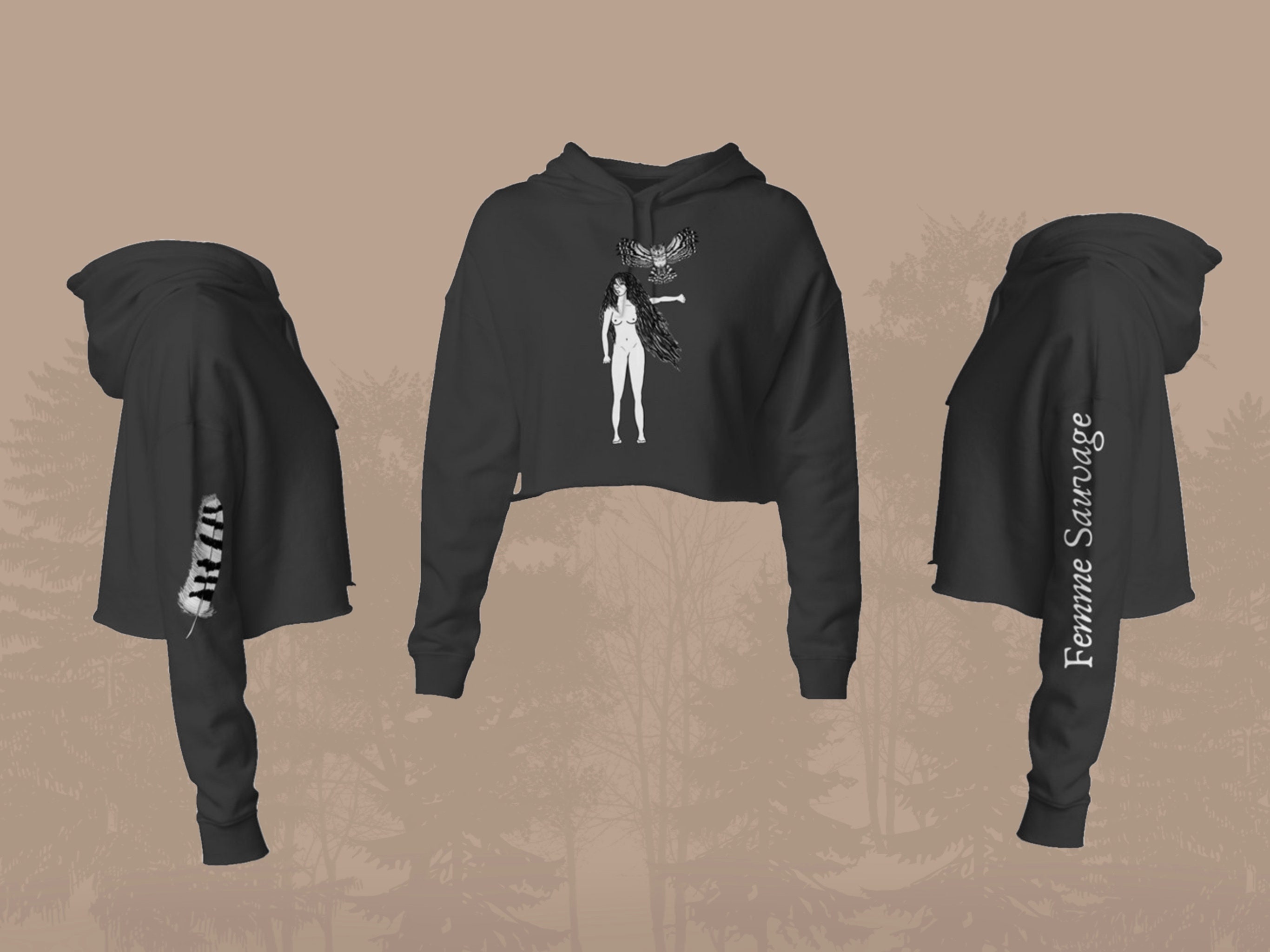 Femme Sauvage Owl Lightweight Crop Hoodie