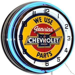We Use Genuine Chevrolet Parts Sign Double Neon Clock Garage Man Cave Decor (19")