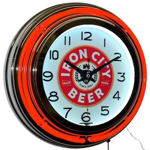Iron City Beer Advertising Neon Clock Bar Decor (15&quot; Red)