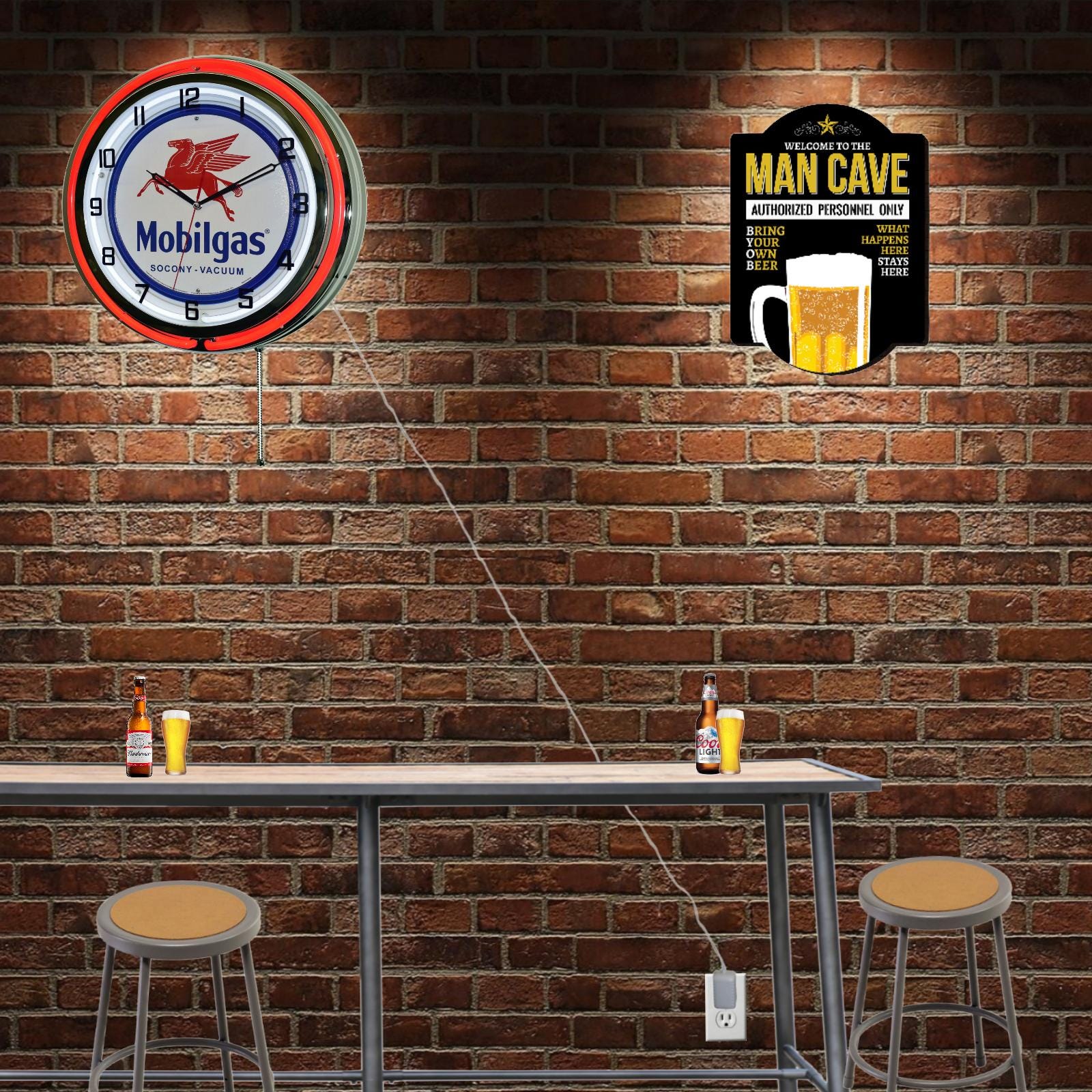 Mobilgas Pegasus Metal Sign Double Neon Clock Garage Man Cave Decor (19 ...