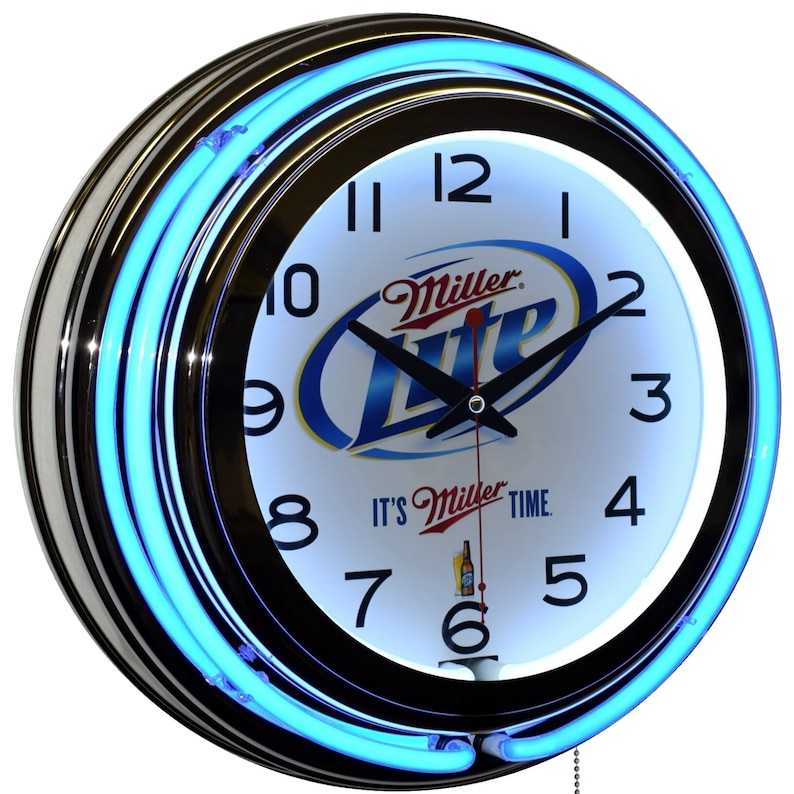 Miller Lite It's Miller Time Blue Double Neon Bar Clock Etsy