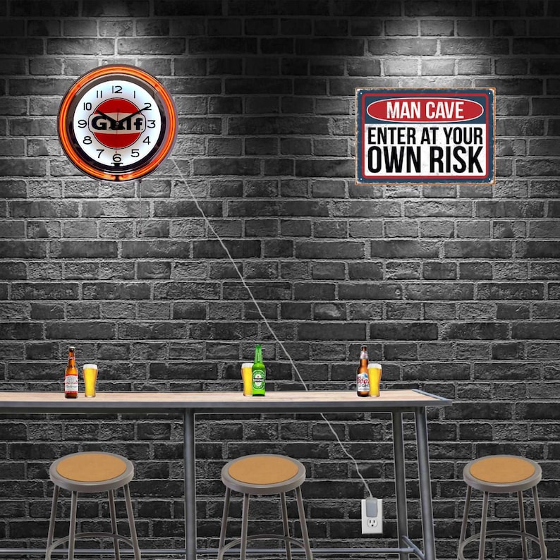 Gulf Oil Gasoline Double Neon Advertising Clock Garage Decor (15") - Etsy