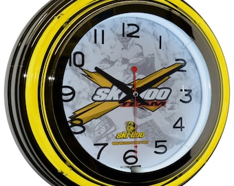 Ski-Doo Team Yellow Neon Sport Clock - Man Cave Decor
