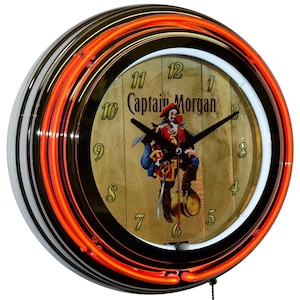 Captain Morgan Original Spiced Rum Orange Double Neon Bar Clock