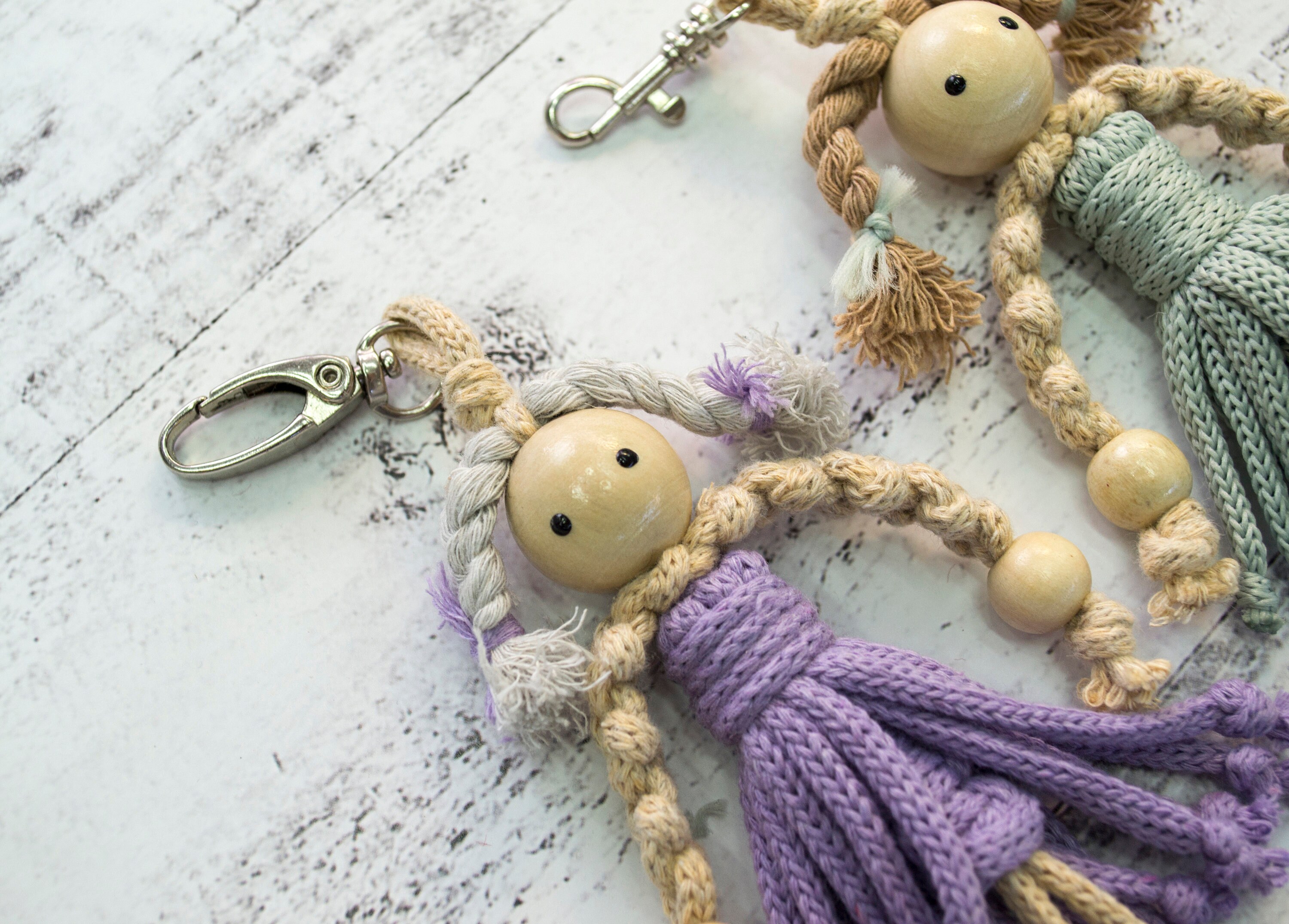 Macrame character keychain girl scout keychain macrame bag  etsy