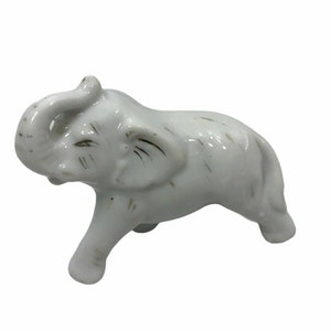 Vintage White Elephant Trunk Up Figurine Japan Collectible Decor