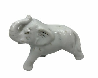 Vintage White Elephant Trunk Up Figurine Japan Collectible Decor