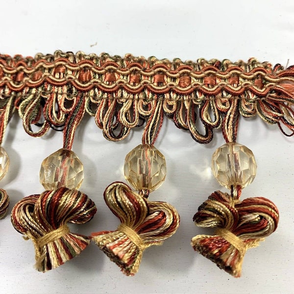 Brown Tan Rust 2.5" Tassel Bead Fringe Trim Drapery Pillow Crafts 8 ft 1 pc