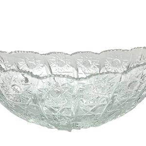 Pasabahce Heavy Thick Cut Crystal Oblong Bowl Vintage Sawtooth Edge
